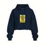 Sunflowers Oversize Crop Hoodie — Lacivert — Ön baskı