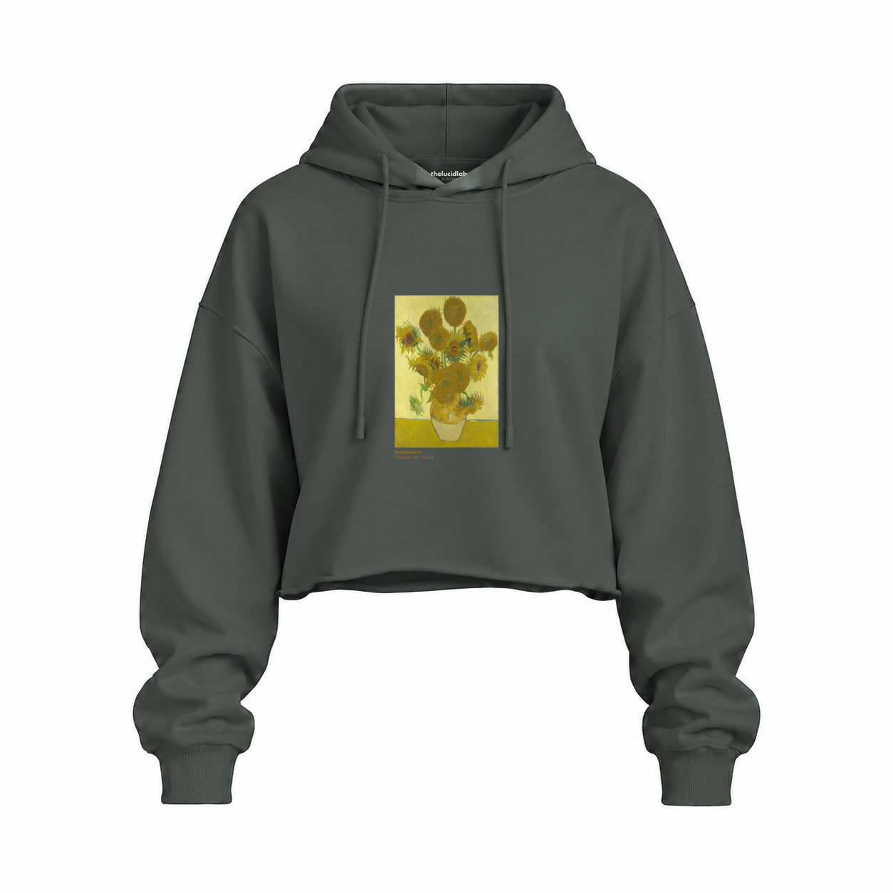 Sunflowers Oversize Crop Hoodie — Antrasit — Ön baskı