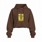 Sunflowers Oversize Crop Hoodie — Kahverengi — Ön baskı
