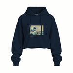 Kanagawa Oki Nami Ura Oversize Crop Hoodie — Lacivert — Ön baskı