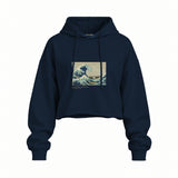 Kanagawa Oki Nami Ura Oversize Crop Hoodie — Lacivert — Ön baskı