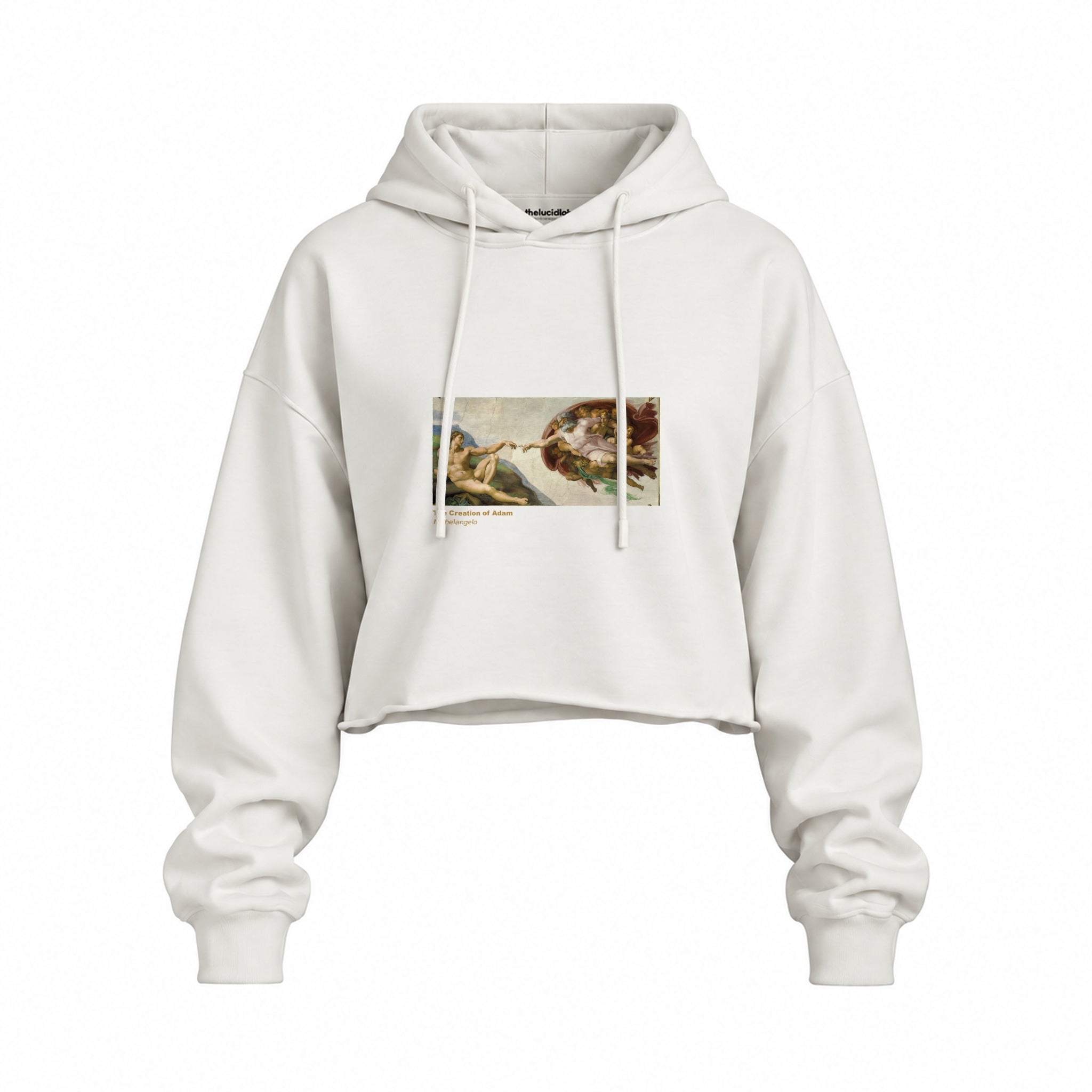 The Creation Oversize Crop Hoodie — Beyaz — Ön baskı