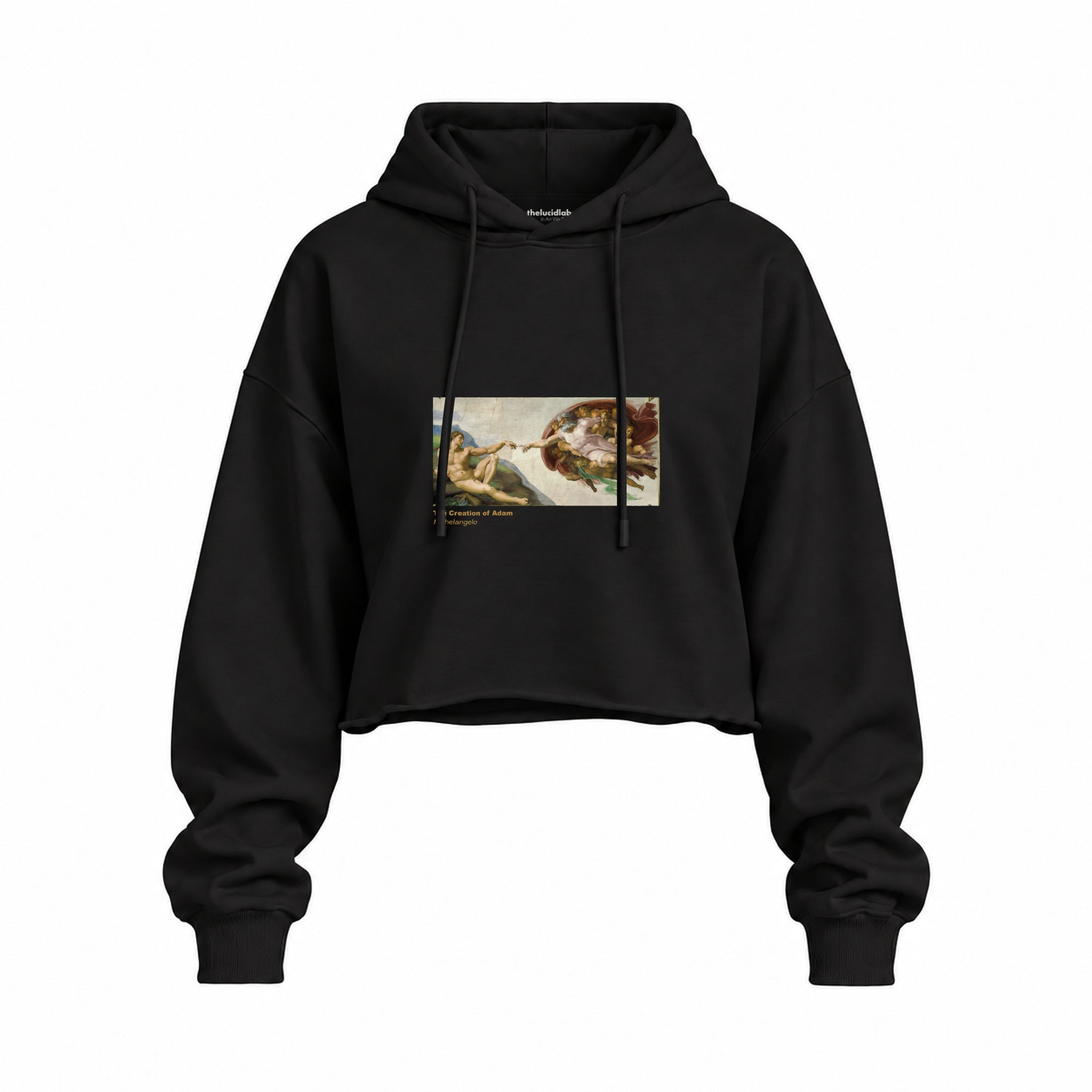 The Creation Oversize Crop Hoodie — Siyah — Ön baskı