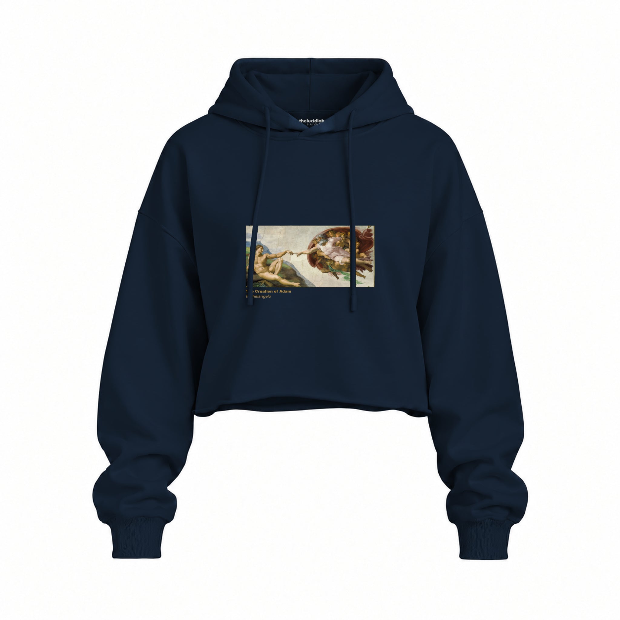 The Creation Oversize Crop Hoodie — Lacivert — Ön baskı