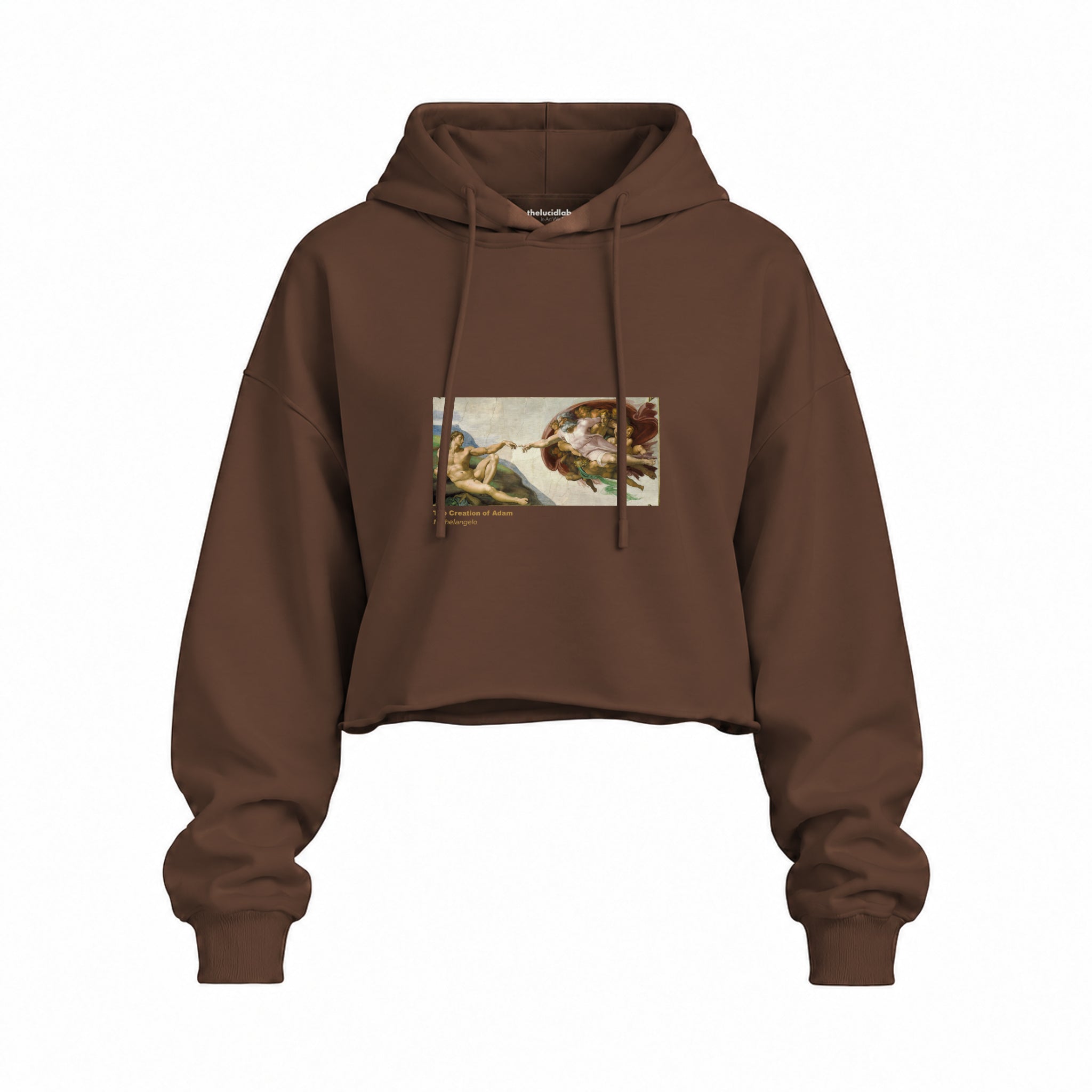 The Creation Oversize Crop Hoodie — Kahverengi — Ön baskı