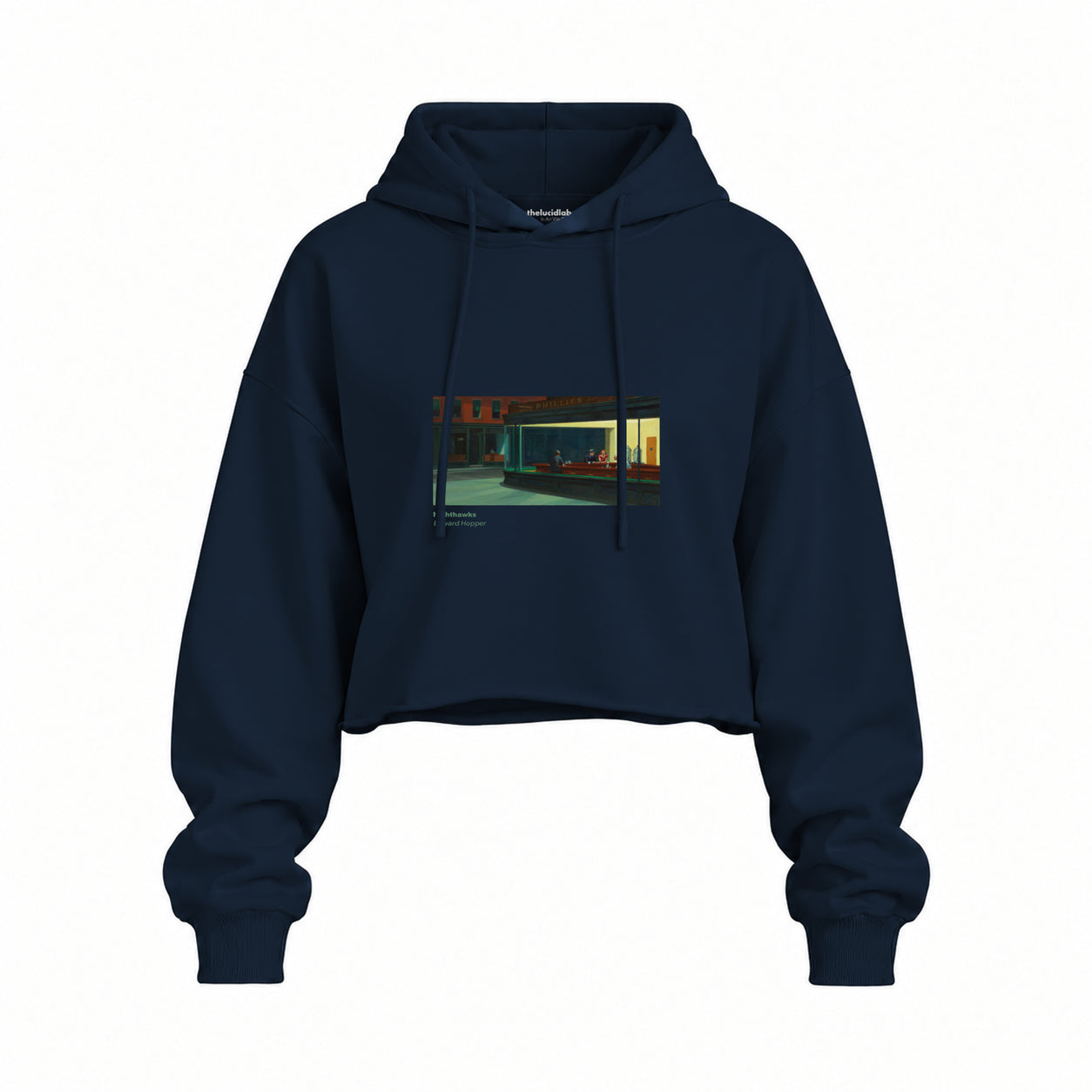 Nighthawks Oversize Crop Hoodie — Lacivert — Ön baskı