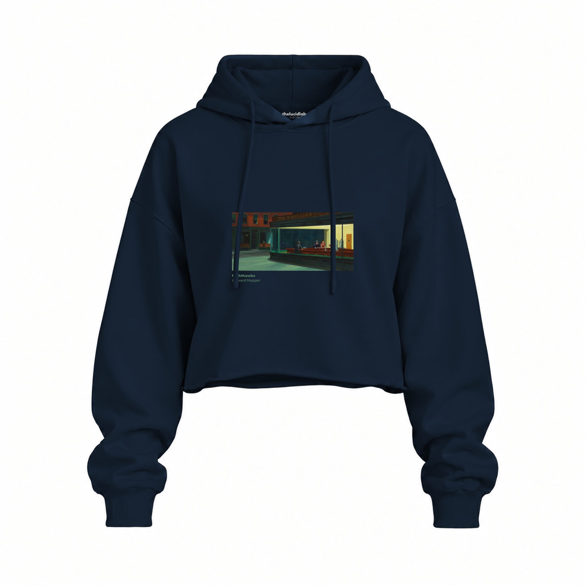 Nighthawks Oversize Crop Hoodie — Lacivert — Ön baskı