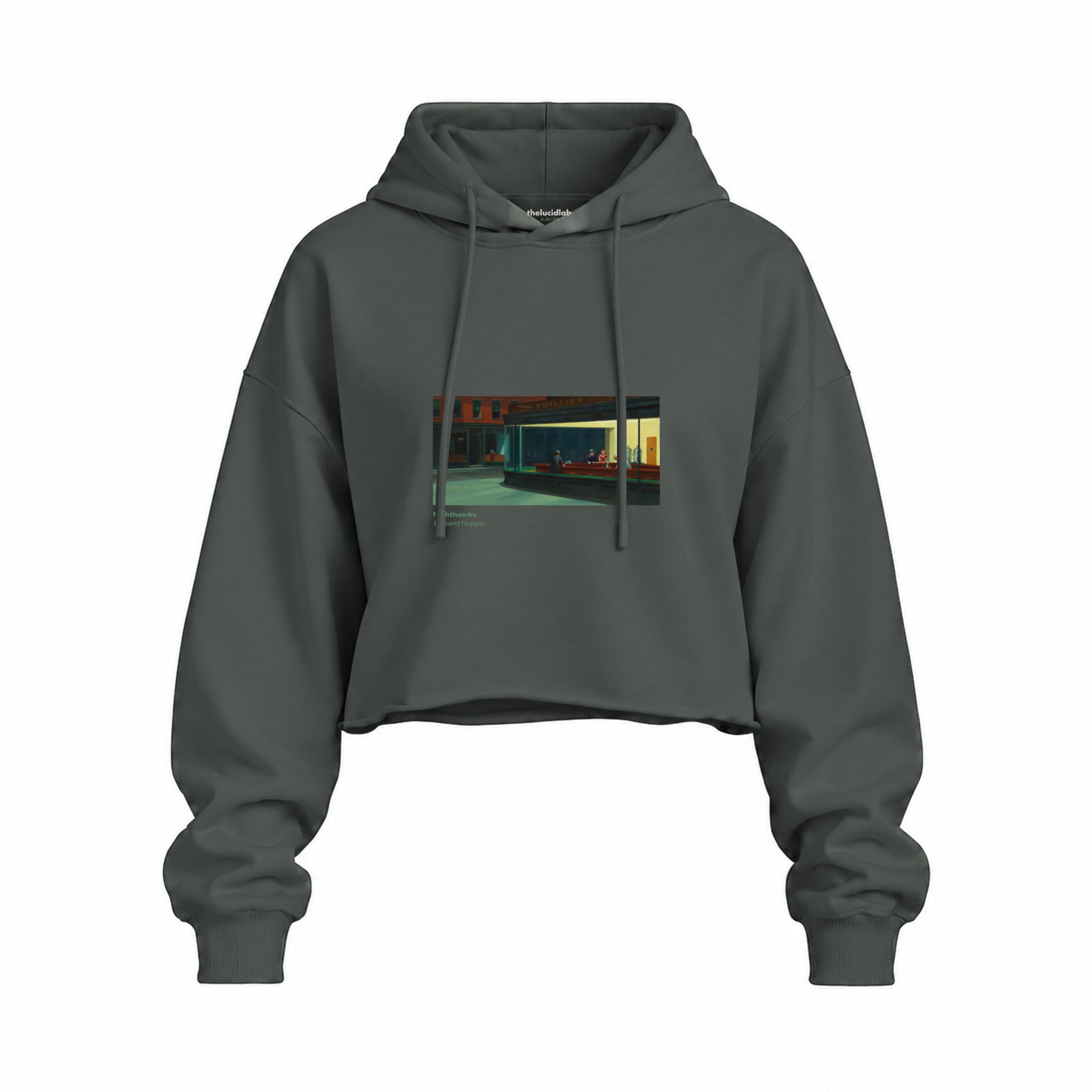 Nighthawks Oversize Crop Hoodie — Antrasit — Ön baskı