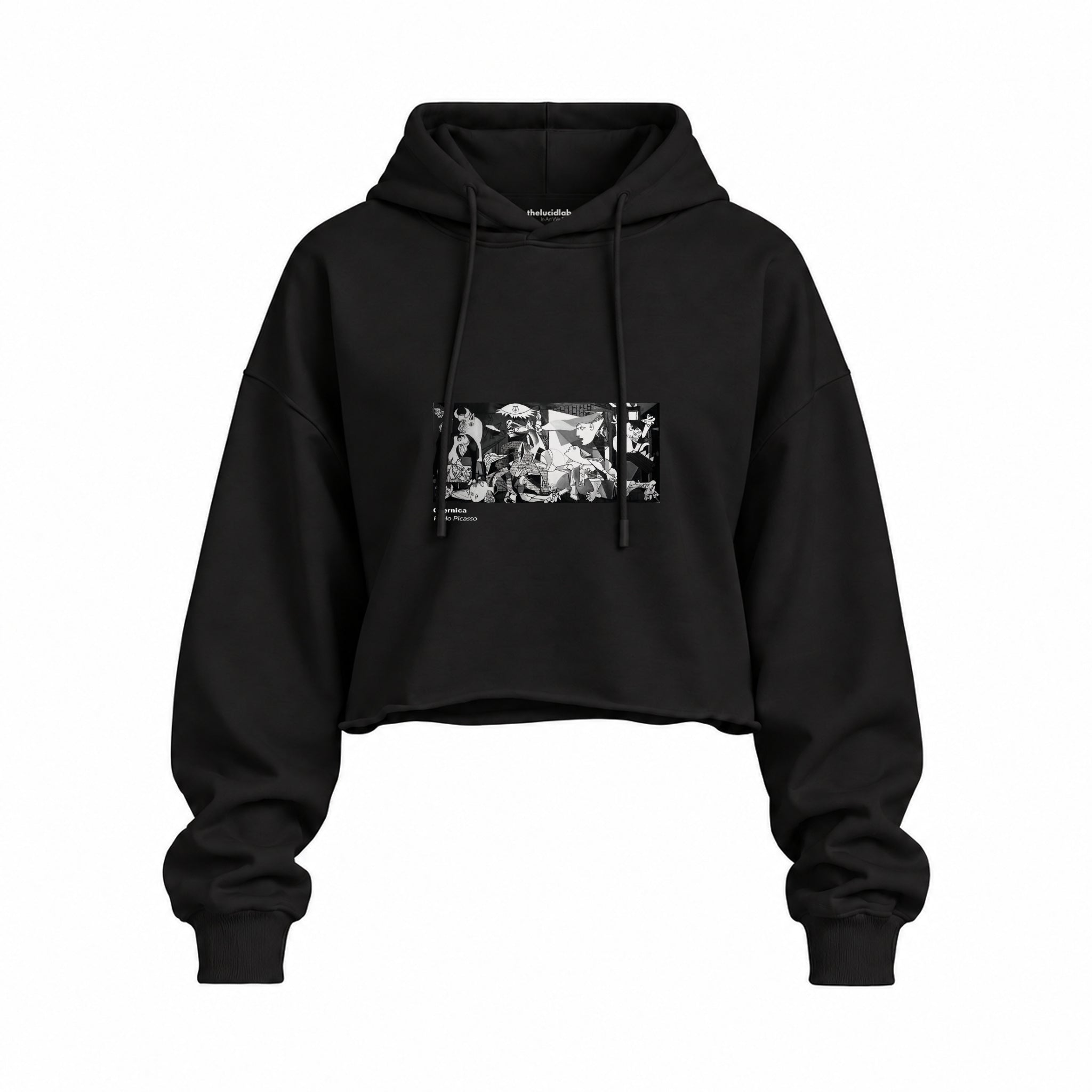 Guernica Oversize Crop Hoodie — Siyah — Ön baskı