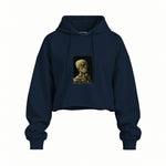 Skull of a Skeleton with Burning Cigarette Oversize Crop Hoodie — Lacivert — Ön baskı