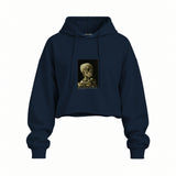 Skull of a Skeleton with Burning Cigarette Oversize Crop Hoodie — Lacivert — Ön baskı