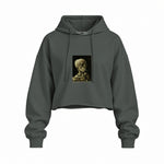 Skull of a Skeleton with Burning Cigarette Oversize Crop Hoodie — Antrasit — Ön baskı
