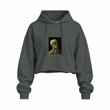 Skull of a Skeleton with Burning Cigarette Oversize Crop Hoodie — Antrasit — Ön baskı