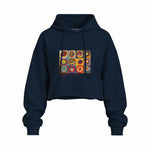 Color Study, Squares With Concentric Circles Oversize Crop Hoodie — Lacivert — Ön baskı