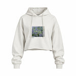 Water Lilies Oversize Crop Hoodie — Beyaz — Ön baskı