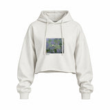 Water Lilies Oversize Crop Hoodie — Beyaz — Ön baskı