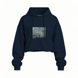 Water Lilies Oversize Crop Hoodie — Lacivert — Ön baskı