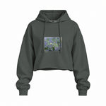 Water Lilies Oversize Crop Hoodie — Antrasit — Ön baskı