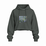 Water Lilies Oversize Crop Hoodie — Antrasit — Ön baskı