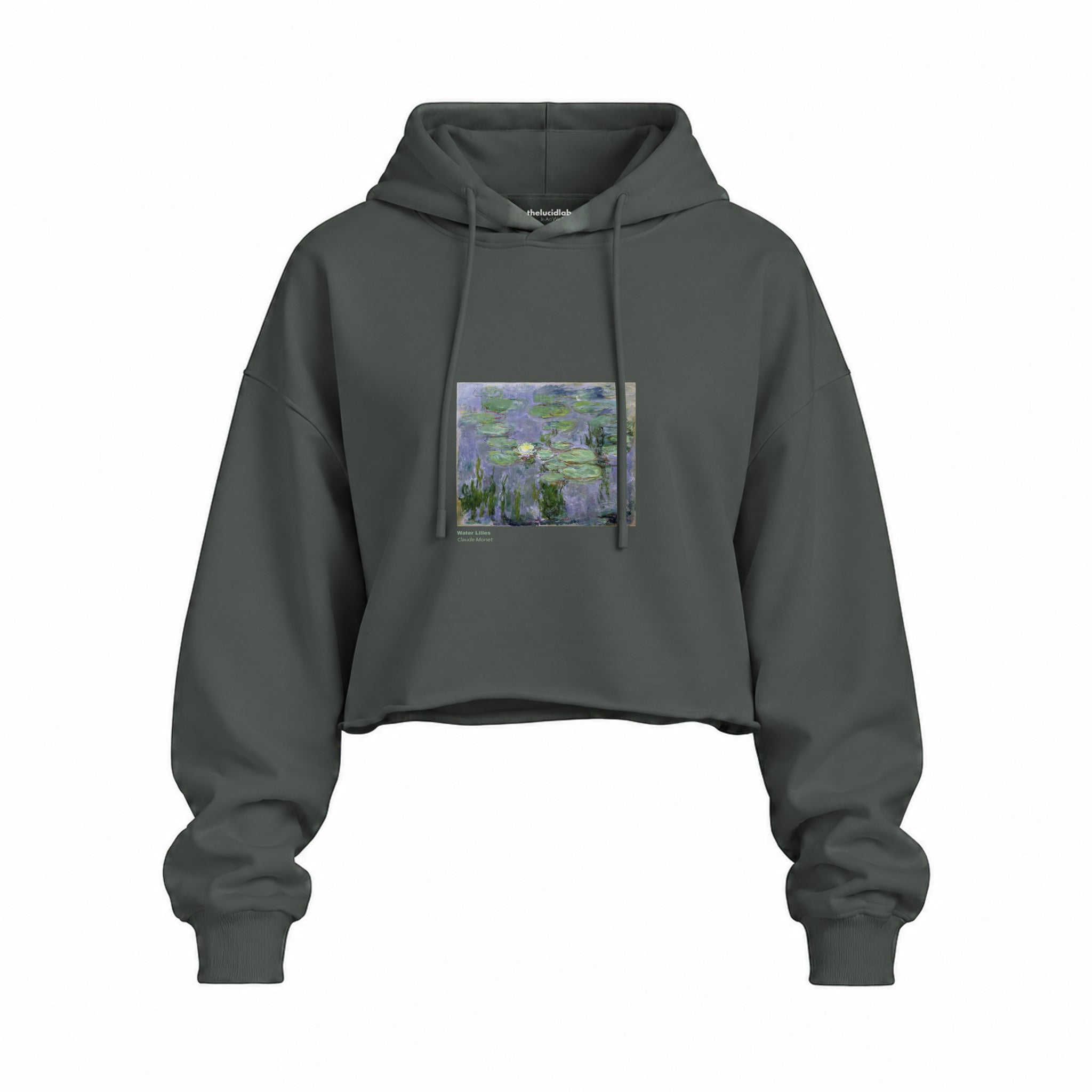 Water Lilies Oversize Crop Hoodie — Antrasit — Ön baskı