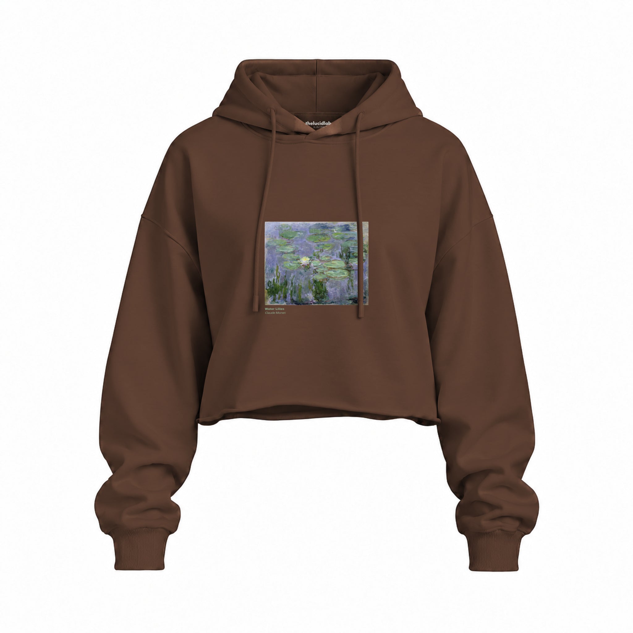 Water Lilies Oversize Crop Hoodie — Kahverengi — Ön baskı