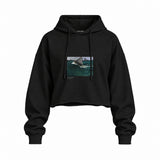 The Green Wave Oversize Crop Hoodie — Siyah — Ön baskı