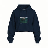 The Green Wave Oversize Crop Hoodie — Lacivert — Ön baskı