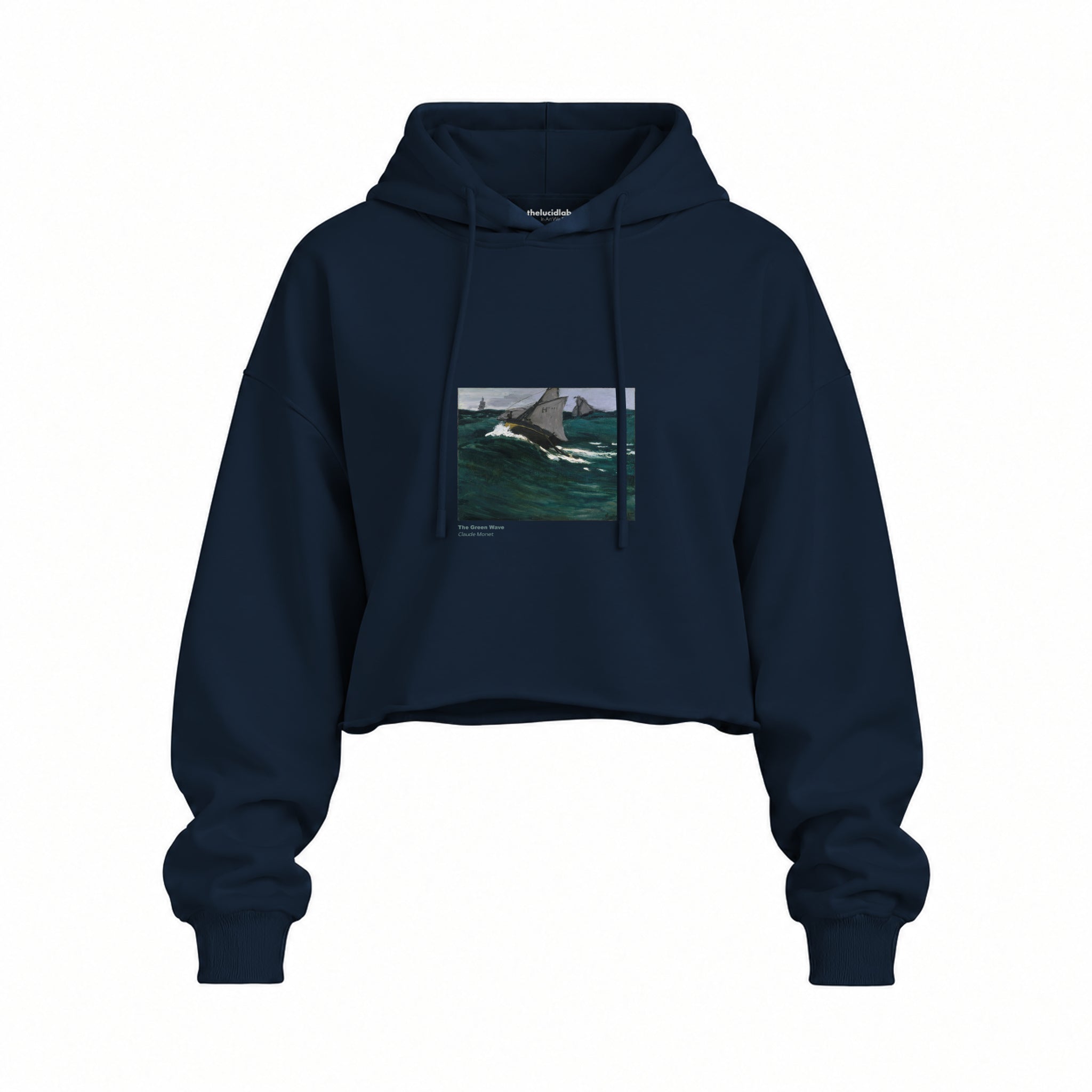 The Green Wave Oversize Crop Hoodie — Lacivert — Ön baskı