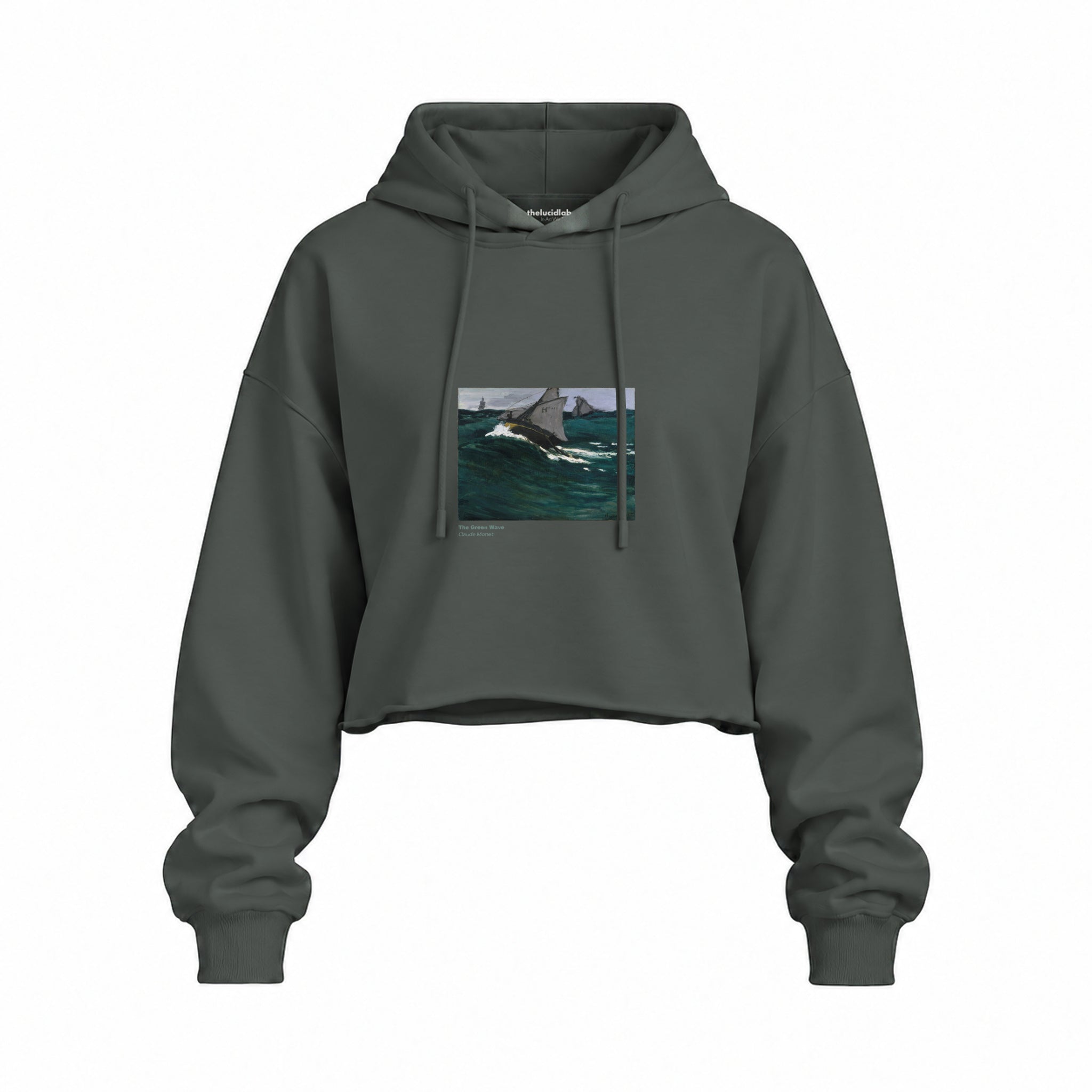 The Green Wave Oversize Crop Hoodie — Antrasit — Ön baskı