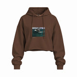 The Green Wave Oversize Crop Hoodie — Kahverengi — Ön baskı