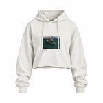 The Green Wave Oversize Crop Hoodie — Beyaz — Ön baskı