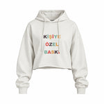 Kişiye Özel Baskılı Oversize Crop Hoodie — Beyaz — Ön baskı