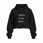 Kişiye Özel Baskılı Oversize Crop Hoodie — Siyah — Ön baskı
