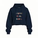 Kişiye Özel Baskılı Oversize Crop Hoodie — Lacivert — Ön baskı