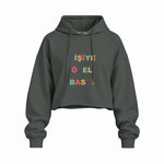 Kişiye Özel Baskılı Oversize Crop Hoodie — Antrasit — Ön baskı