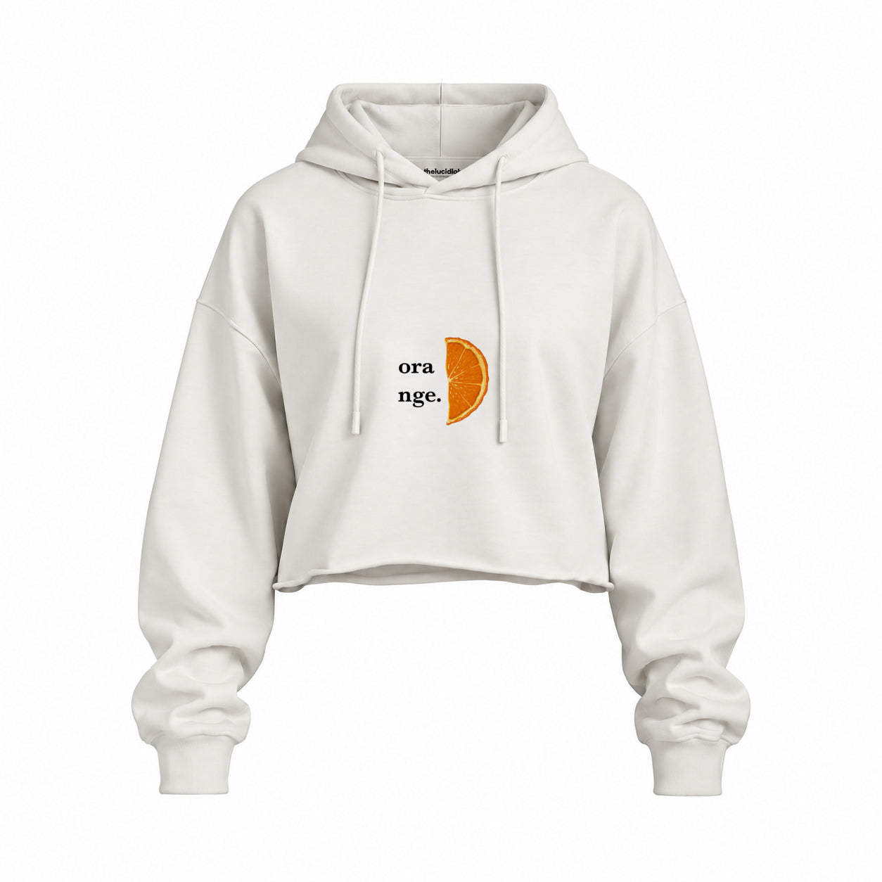 Orange Oversize Crop Hoodie — Beyaz — Ön baskı