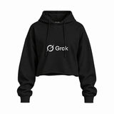 Grok Oversize Crop Hoodie — Siyah — Ön baskı