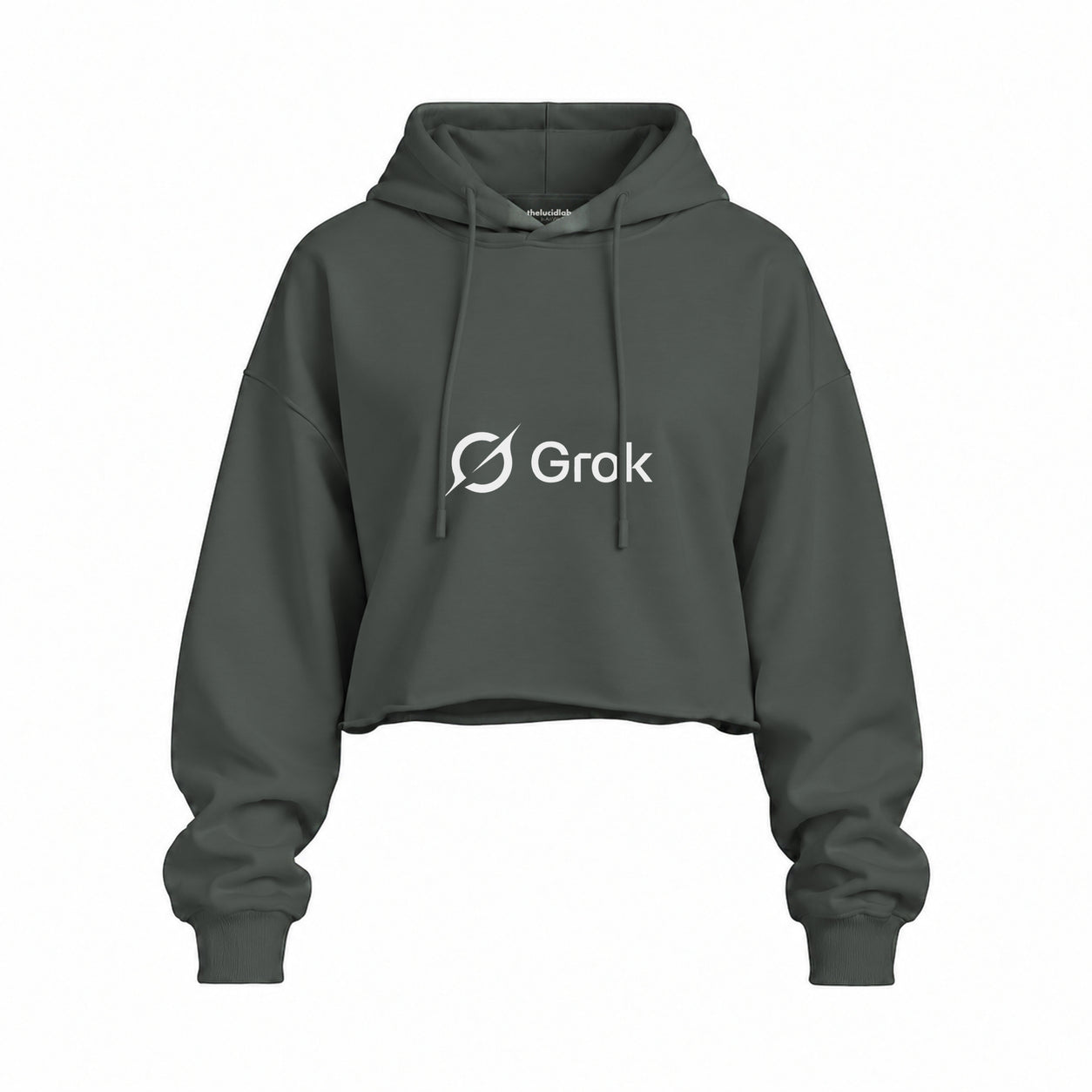 Grok Oversize Crop Hoodie — Antrasit — Ön baskı