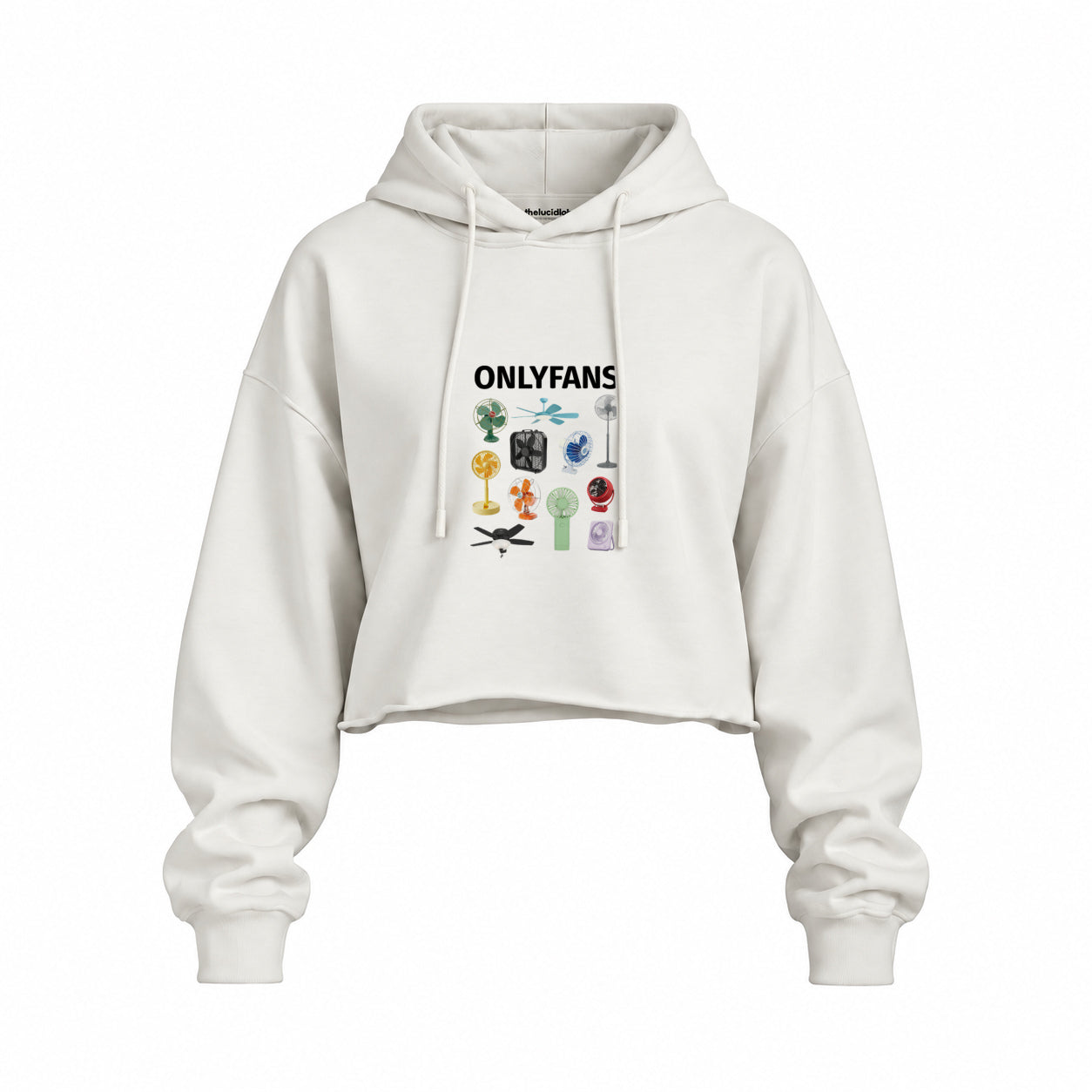 Onlyfans Oversize Crop Hoodie — Beyaz — Ön baskı