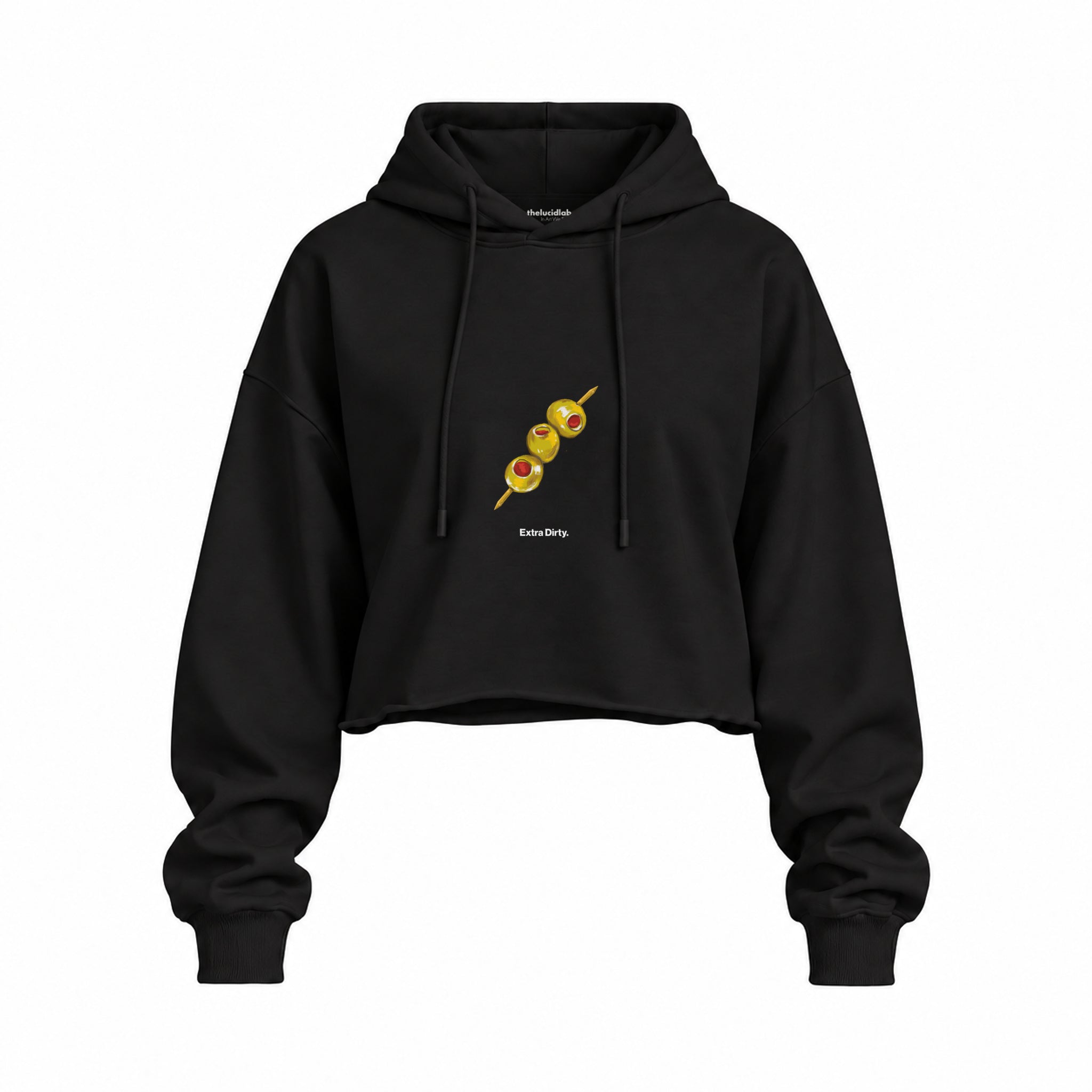 Extra Dirty Oversize Crop Hoodie — Siyah — Ön baskı