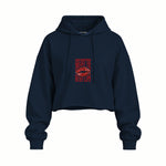 Ruby Lips Oversize Crop Hoodie — Lacivert — Ön baskı