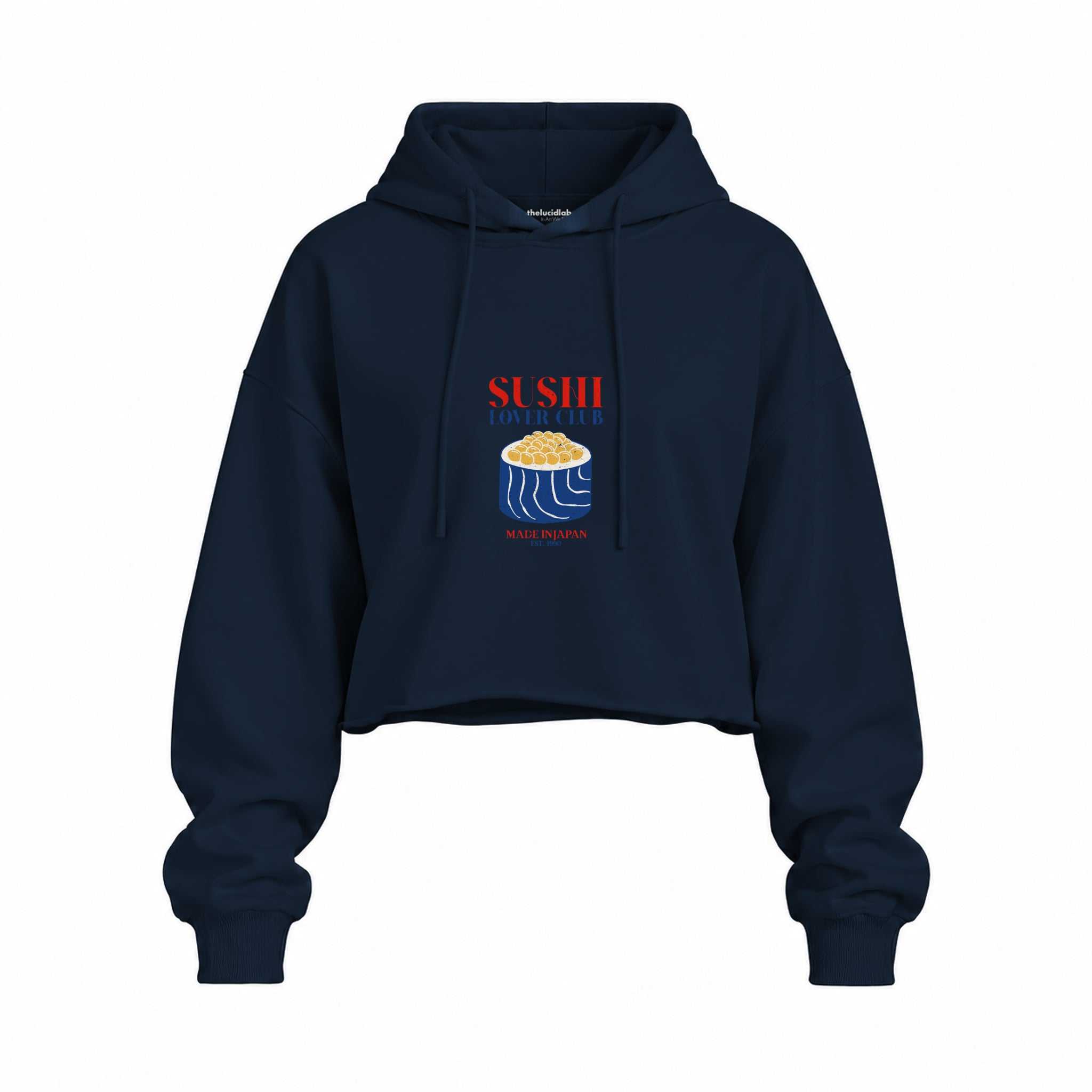 Sushi Lover Club Oversize Crop Hoodie — Lacivert — Ön baskı