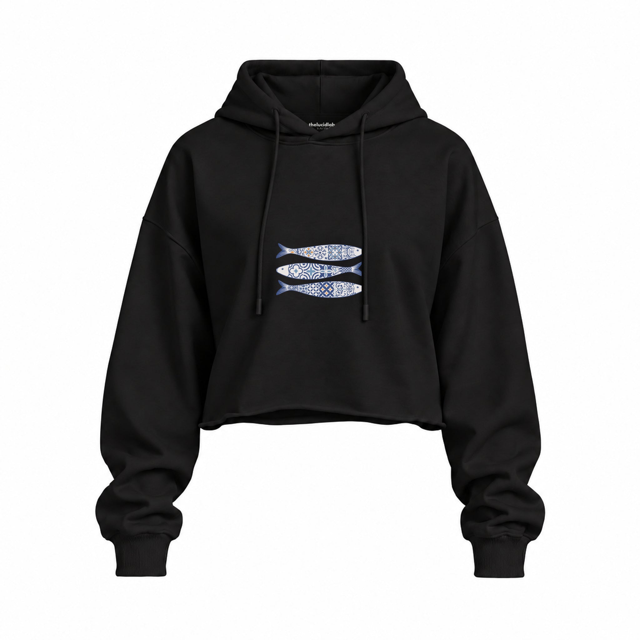 Mediterraneo Oversize Crop Hoodie — Siyah — Ön baskı