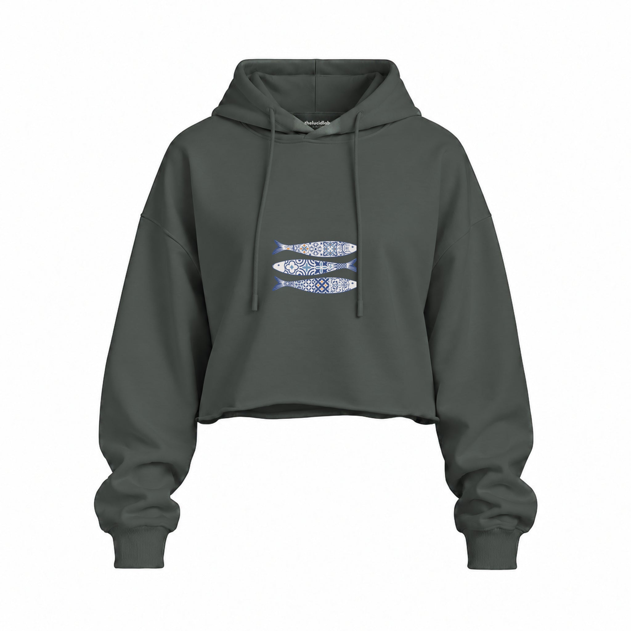 Mediterraneo Oversize Crop Hoodie — Antrasit — Ön baskı