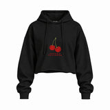 Cherry Fullness Oversize Crop Hoodie — Siyah — Ön baskı
