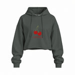 Cherry Fullness Oversize Crop Hoodie — Antrasit — Ön baskı