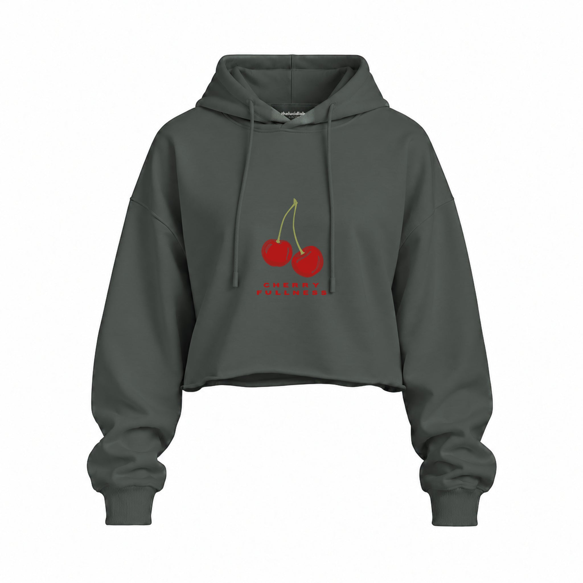 Cherry Fullness Oversize Crop Hoodie — Antrasit — Ön baskı