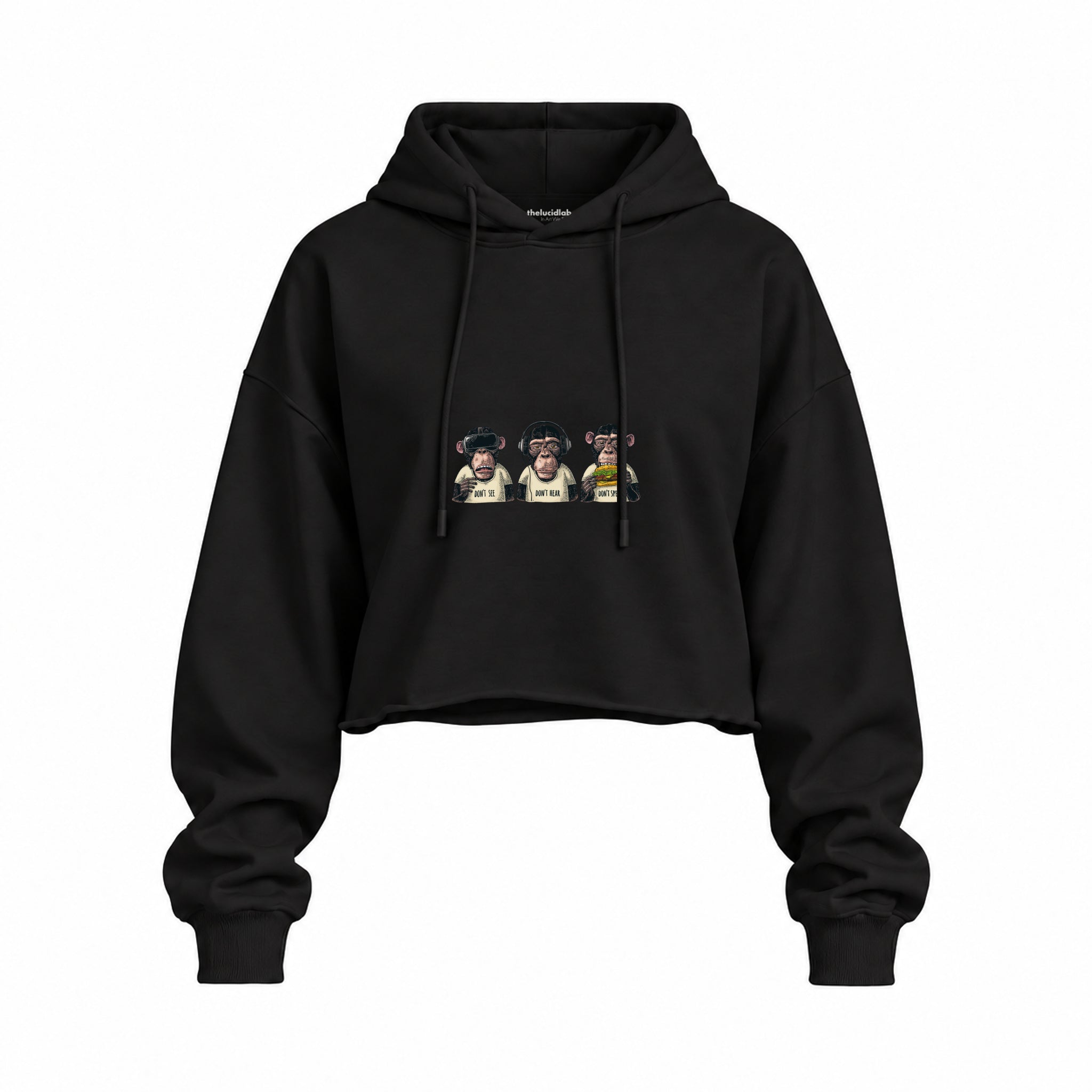 Diplomatic Monkeys Oversize Crop Hoodie — Siyah — Ön baskı