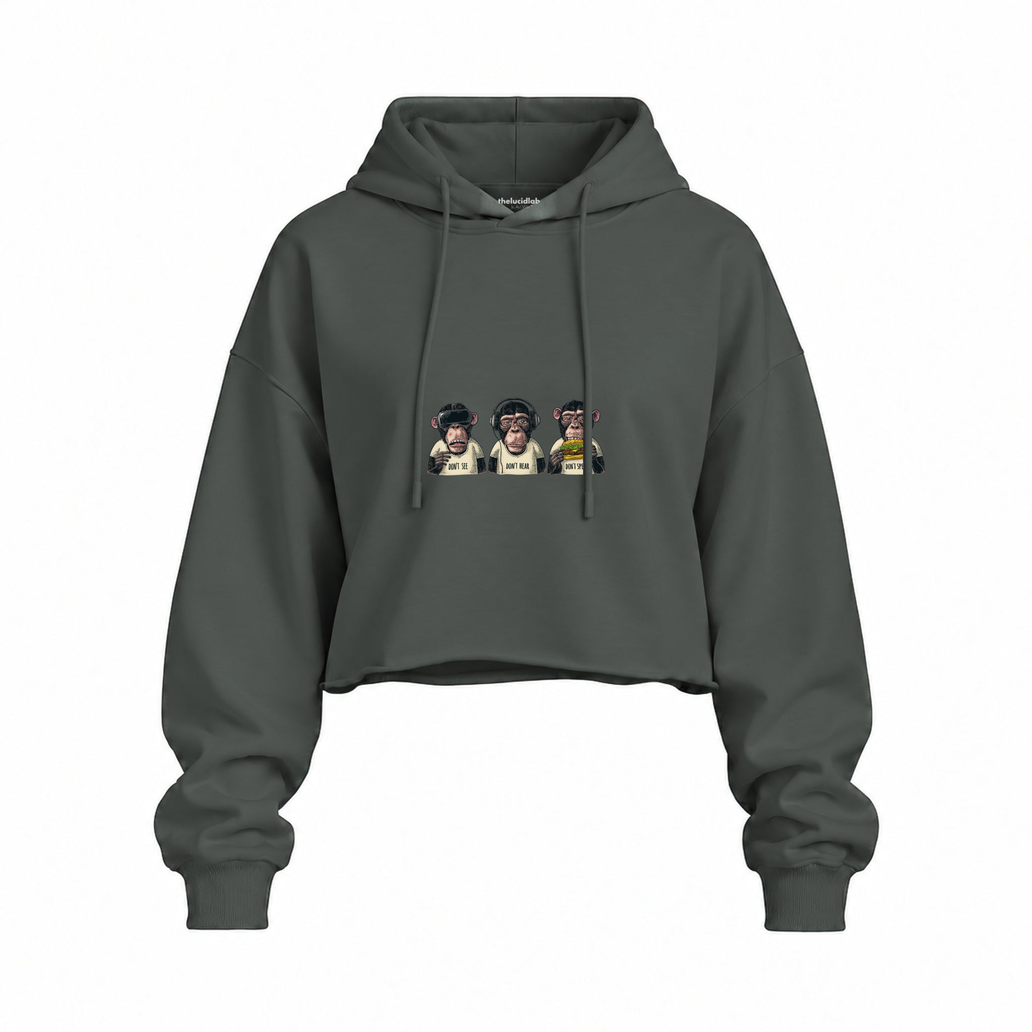 Diplomatic Monkeys Oversize Crop Hoodie — Antrasit — Ön baskı