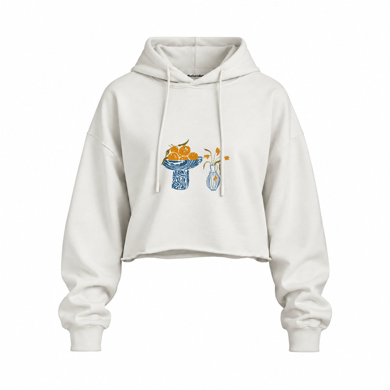 Dolce Calma Oversize Crop Hoodie — Beyaz — Ön baskı